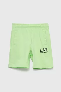 Spodnie i spodenki dla chłopców - EA7 Emporio Armani szorty bawełniane dziecięce kolor zielony - grafika 1