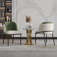 Krzesła - Komplet 2 krzeseł do jadalni z podłokietnikami - 55 x 55 x 85 cm - Len i tkanina ze skóry ekologicznej, nogi metalowe w kolorze czarnym - Beż i zieleń - miniaturka - grafika 1