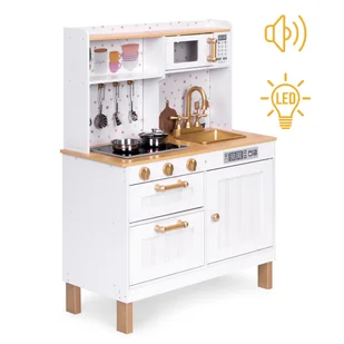Kuchnia dla dzieci z dźwiękami i LED drewniana duża otwierane szafki 7 akcesoriów ECOTOYS - Zabawki AGD - miniaturka - grafika 1