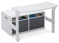 Zestawy mebli dla dzieci - BIAŁE SIWE BIURKO STOLIK SKRZYNIA POJEMNIKI NA ZABAWKI 3W1 DLA DZIECI - miniaturka - grafika 1