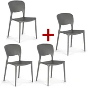 Krzesła - Plastikowe krzesło do jadalni EASY II 3+1 GRATIS, szare - miniaturka - grafika 1