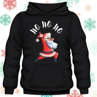 Bluzy męskie - Bluza uniwersalna typu kangurka z kapturem Ho Ho Ho Mikołaj rozmiar XL czarna świąteczna - miniaturka - grafika 1