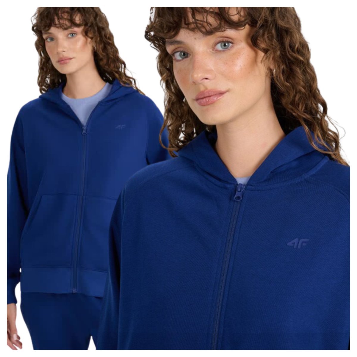 Bluza dresowa rozpinana z kapturem damska 4F 4FWMM00TSWSF1763-031S Niebieski Roz. XS