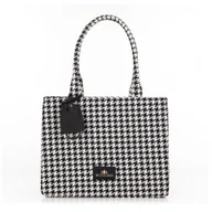 Torebki damskie - Damska shopperka żakardowa z chwostem czarno - biała - miniaturka - grafika 1