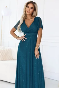 635-1 MELANIA długa błyszcząca suknia z dekoltem - zieleń butelkowa - Sukienki 635-1 MELANIA długa błyszcząca suknia z dekoltem - zieleń butelkowa - Sukienki - miniaturka - grafika 1