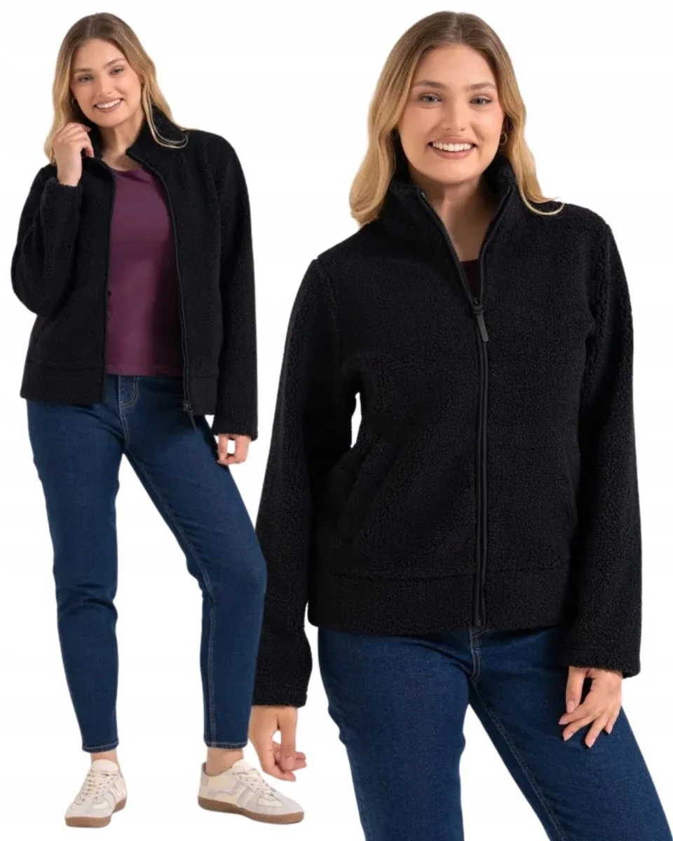 Bluza Polarowa Damska CZARNY Sherpa Baranek o Kroju Boxy MORAJ 2XL/3XL