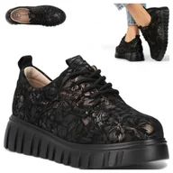 Półbuty damskie - Półbuty Skórzane Damskie Wygodne Sneakersy na platformie Filippo Czarne 37 - miniaturka - grafika 1