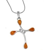 Biżuteria religijna - Srebrny krzyżyk z kolorowym bursztynem - miniaturka - grafika 1