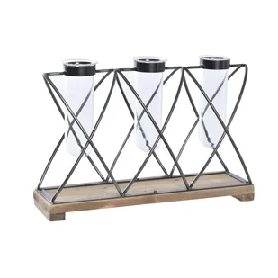Wazon DKD Home Decor Brązowy Czarny Przezroczysty Metal Szkło Drewno paulowni 36,5 x 11,5 x 23,5 cm - Wazony i flakony - miniaturka - grafika 1