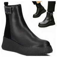 Botki damskie - Damskie Botki SKÓRZANE FILIPPO Jesienne Eleganckie na Platformie Czarne 39 - miniaturka - grafika 1