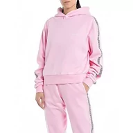 Bluzy damskie - Replay Damska bluza z kapturem oversize, 666 Almond Pink, XXS - miniaturka - grafika 1