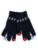 Rękawiczki dla dzieci - Rękawiczki Dziewczęce Pięciopalczaste Czarne Z Kotkiem Dotykowe 16 Cm Yoclub - miniaturka - grafika 1