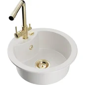 Zlewozmywaki z baterią - Mexen Diego zlewozmywak granitowy 1-komorowy z baterią kuchenną Duero, biały - miniaturka - grafika 1