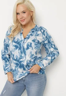 Niebieska Wiskozowa Koszula w Abstrakcyjny Wzór z Regulowanymi Rękawami Iladirae - Koszule damskie - miniaturka - grafika 1