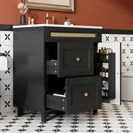 Szafki łazienkowe - Szafka łazienkowa z pojedynczą umywalką, 1 drzwiami i 2 szufladami - 76 x 46 x 86,5 cm - umywalka z płyty MDF i ceramiki - czarna - miniaturka - grafika 1