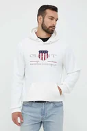 Bluzy męskie - Gant bluza męska kolor biały z kapturem z aplikacją - miniaturka - grafika 1