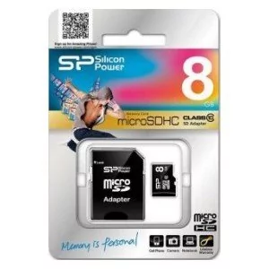 Silicon Power MicroSDHC Class 10 (+ adapter) 8GB (SP008GBSTH010V10SP) - Karty pamięci - miniaturka - grafika 1