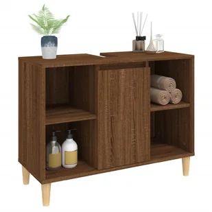 Szafka pod umywalkę, brązowy dąb, 80x33x60 cm Lumarko! - Toaletki - miniaturka - grafika 5