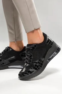 Czarne sneakersy skórzane damskie na koturnie buty sportowe sznurowane PRODUKT POLSKI Casu 07550-1910-40 - Sneakersy damskie - miniaturka - grafika 1