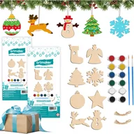 Zabawki kreatywne - Bombki Do Malowania Drewniane Zawieszki DIY Prezent Na Mikołajki Dla Dzieci + Farby 2x Zestaw - miniaturka - grafika 1