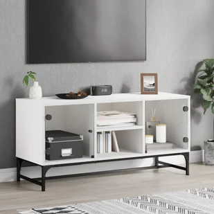 Szafka pod telewizor ze szklanymi drzwiami biała 102x37x50 cm - Szafki RTV - miniaturka - grafika 1