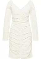 Sukienki - faina Damska sukienka z haftem z dziurkami, biała, XL, Weiß, XL - miniaturka - grafika 1