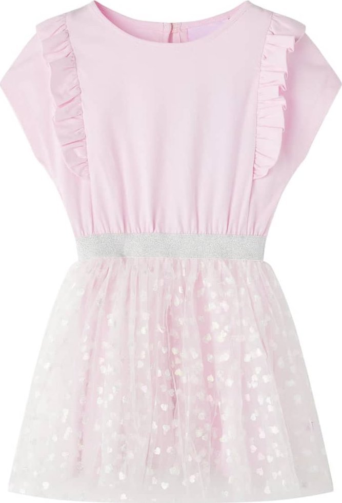 vidaXL Sukienka dziecięca z falbankami, błyszczące serduszka, jasny róż, 92