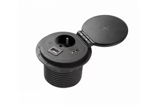 GTV przedłużacz biurkowy wpuszczany w blat gniazdo elektryczne CHARGER PLUS 1x gniazdo 2xUSB A+C wymienne USB HDMI RJ45 ładowanie indukcyjne czarny - Gniazdka elektryczne - miniaturka - grafika 1