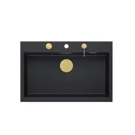 Zlewozmywaki - Quadron Marc Zlewozmywak granitowy jednokomorowy 76x50 cm czarny/złoty HQM7650U7_PVDG1 - miniaturka - grafika 1