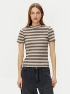 Koszulki i topy damskie - Noisy May T-Shirt Elinor 27033178 Beżowy Slim Fit - miniaturka - grafika 1