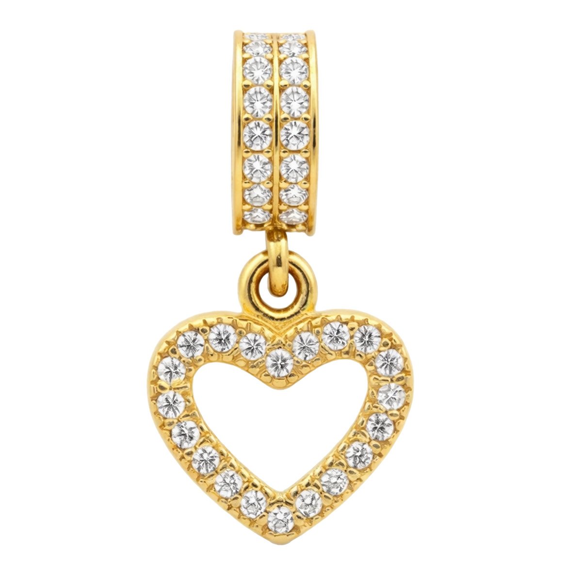 Złota zawieszka 585 charms beads do bransoletki z serduszkiem i cyrkoniami