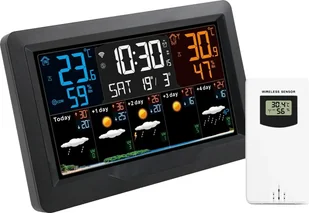 Zegar stacji pogodowej, monitoring wewnętrzny/zewnętrzny, inteligentne funkcje, czarny - Stacje pogodowe - miniaturka - grafika 1