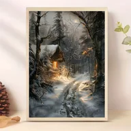 Inne - TEMU Zestaw do Malowania Diamentowego 5D z Kompletnym Narzędziem, Obraz na Płótnie "Pejzaż Zimowy" 30x40 cm / 11.8x15.8 cali, Dekoracja Ściany w - miniaturka - grafika 1