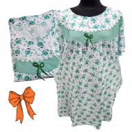 Bielizna nocna - KOSZULA NOCNA BAWEŁNA RÓŻA KWIAT prezent krótki rękaw zielona 50 52 5XL 6XL - miniaturka - grafika 1