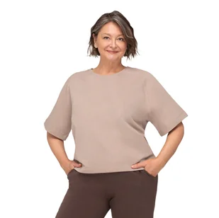 Bluzka Dresowa Damska Bawełniana M Beżowa Luźna - Dresy damskie - miniaturka - grafika 1