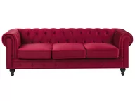 Sofy i kanapy - Beliani Sofa 3-osobowa welurowa czerwona CHESTERFIELD - miniaturka - grafika 1