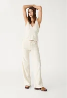 Spodnie damskie - Stradivarius Spodnie straight haftowane z lnem Kamień 42 - miniaturka - grafika 1