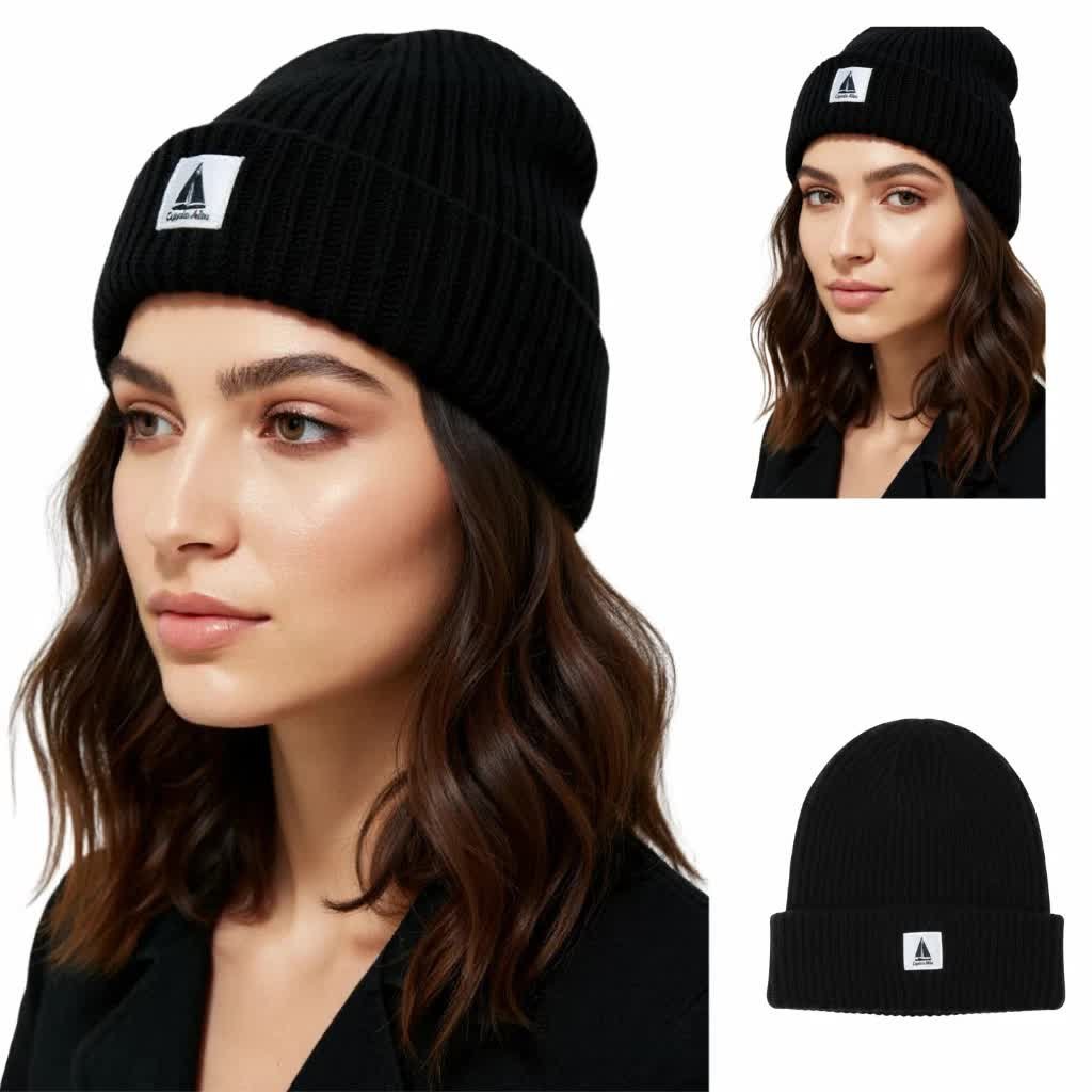 Ciepła czapka zimowa czarna beanie dzianinowa Captain Mike