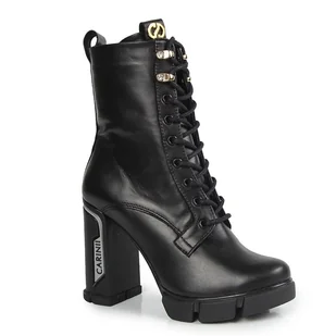 Czarne botki Carinii B9759 damskie słupek skóra modne platforma r.40 - Botki damskie - miniaturka - grafika 1