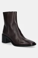 Botki damskie - Calvin Klein botki skórzane BLOCK HEEL ZIP BOOT LTH damskie kolor brązowy na słupku HW0HW02593 - miniaturka - grafika 1