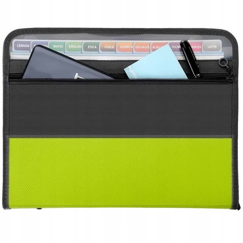 Teczka Na Dokumenty Zielony Organizer Wodoodporny 13 Przegródek + Naklejki