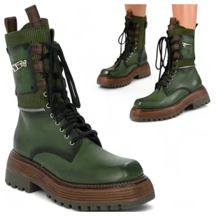 Workery Damskie Maciejka SKÓRZANE Botki Wysokie na Platformie Jesienne 38 - Botki damskie - miniaturka - grafika 1