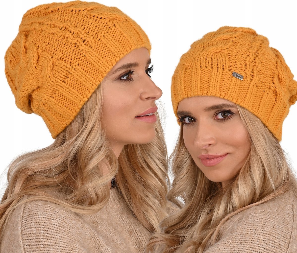 Miodowa POLSKA CZAPKA damska dziana smerfetka - A4