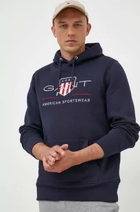 Gant bluza męska kolor granatowy z kapturem z aplikacją - Bluzy męskie - miniaturka - grafika 1