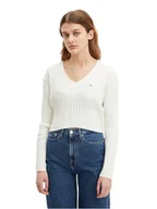 Swetry damskie - Tommy Hilfiger Damski Sweter Tjw Reg Rib Vneck Sweater Ecru Dw0Dw14253 Ybl M - miniaturka - grafika 1