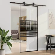 Drzwi wewnętrzne - vidaXL Drzwi przesuwne Czarny 90 x 205 cm Szkło hartowane, Aluminium - miniaturka - grafika 1