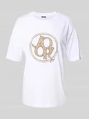 Koszulki i topy damskie - T-shirt z obszyciem kamieniami stras model ‘Tashi’ - miniaturka - grafika 1