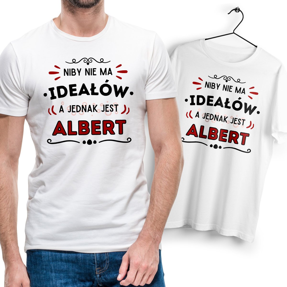 Koszulka Męska Biała Dla Alberta T-Shirt Podkoszulek Nadruk Na Prezent
