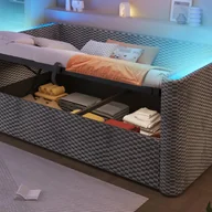 Sofy i kanapy - Rozkładana sofa z pojemnikiem 90x200 cm - z oświetleniem LED - stelaż lamelowy - welur - szary (materac nie jest wliczony w cenę) - miniaturka - grafika 1