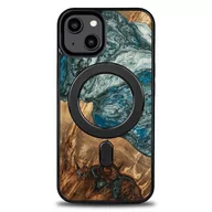 Etui i futerały do telefonów - etui z drewna i żywicy na iPhone 15 Plus MagSafe Bewood Unique Planeta Ziemia - niebiesko-zielone - miniaturka - grafika 1